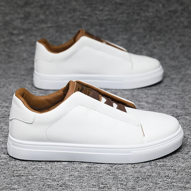 Original White Urban Man Sneakers Fashion Elastic Leather Casual Shoes For Men Trendy Comfortable Slip-on Men's Designer Shoes