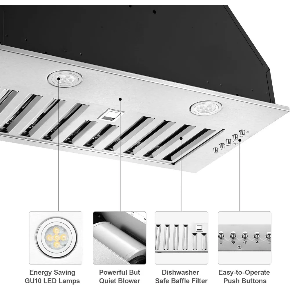 Hotte de cuisine encastrable 20 pouces, 600CFM, hotte de cuisinière convertible canalisée/sans conduit