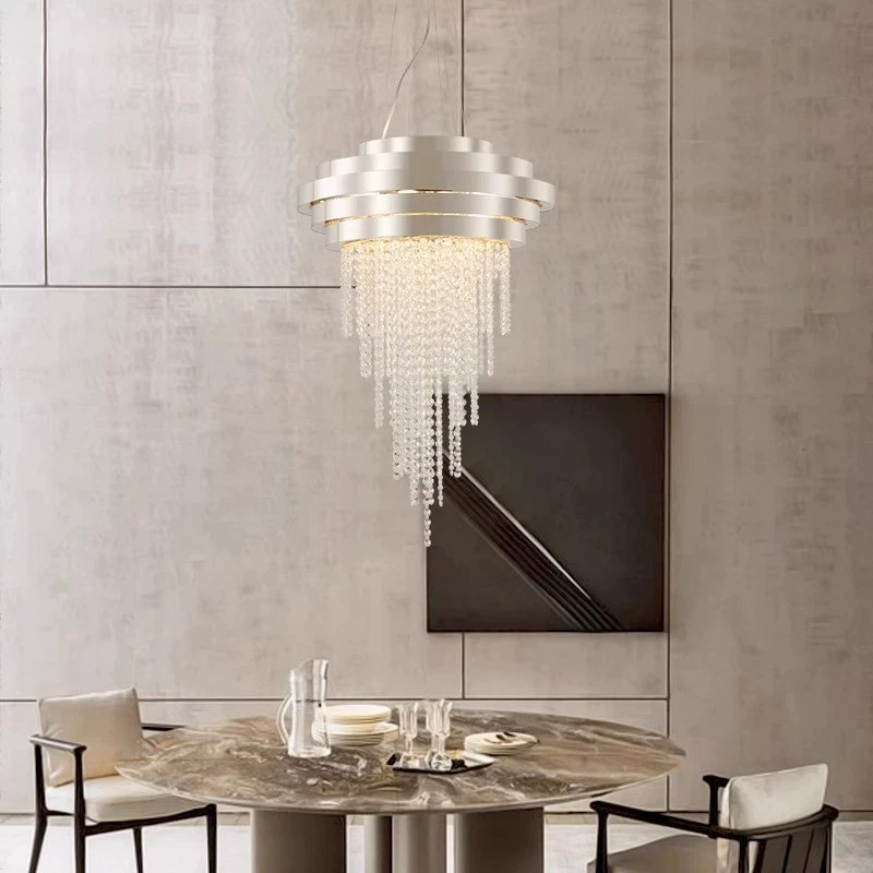 Black Crystal Modern Lamp Electroplated Stainless Steel Luxurious Crystal Round Pendant Light
