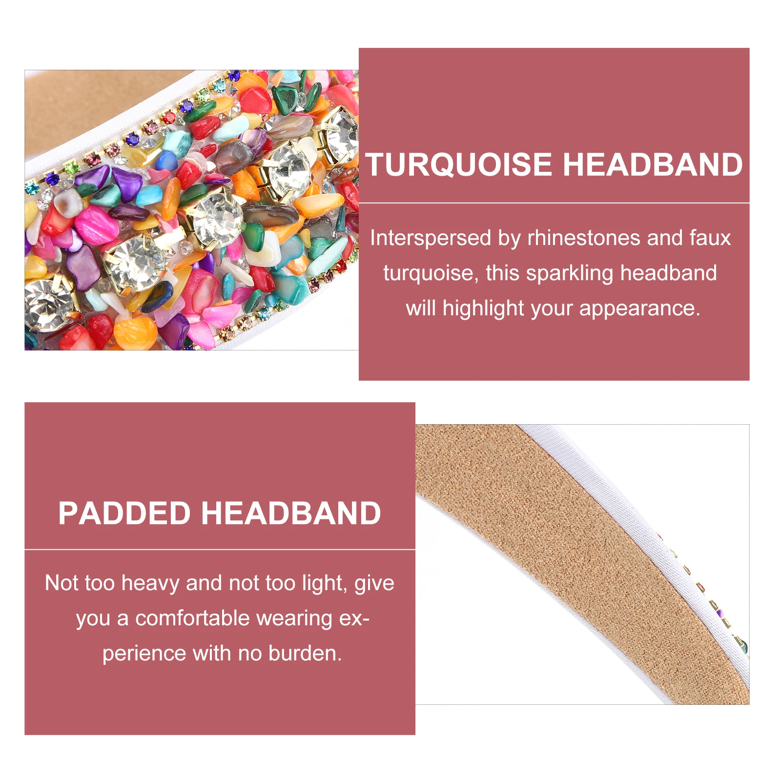 

Exquisite Padded Rhinestone Headband for Women Cotton Hair Gems Lightweight Durable Turquoise Beaded Wide Headbands