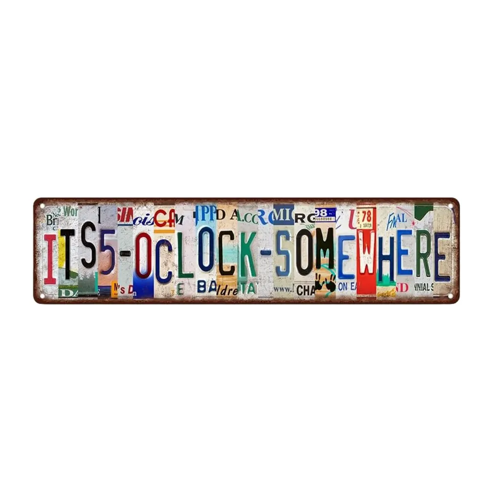 It's 5 O'clock Somewhere Metal Sign, Coffee Bar Novelty Street Sign, Rustic Vintage Tin Sign for Cafe Craft Room Home Decor Gift