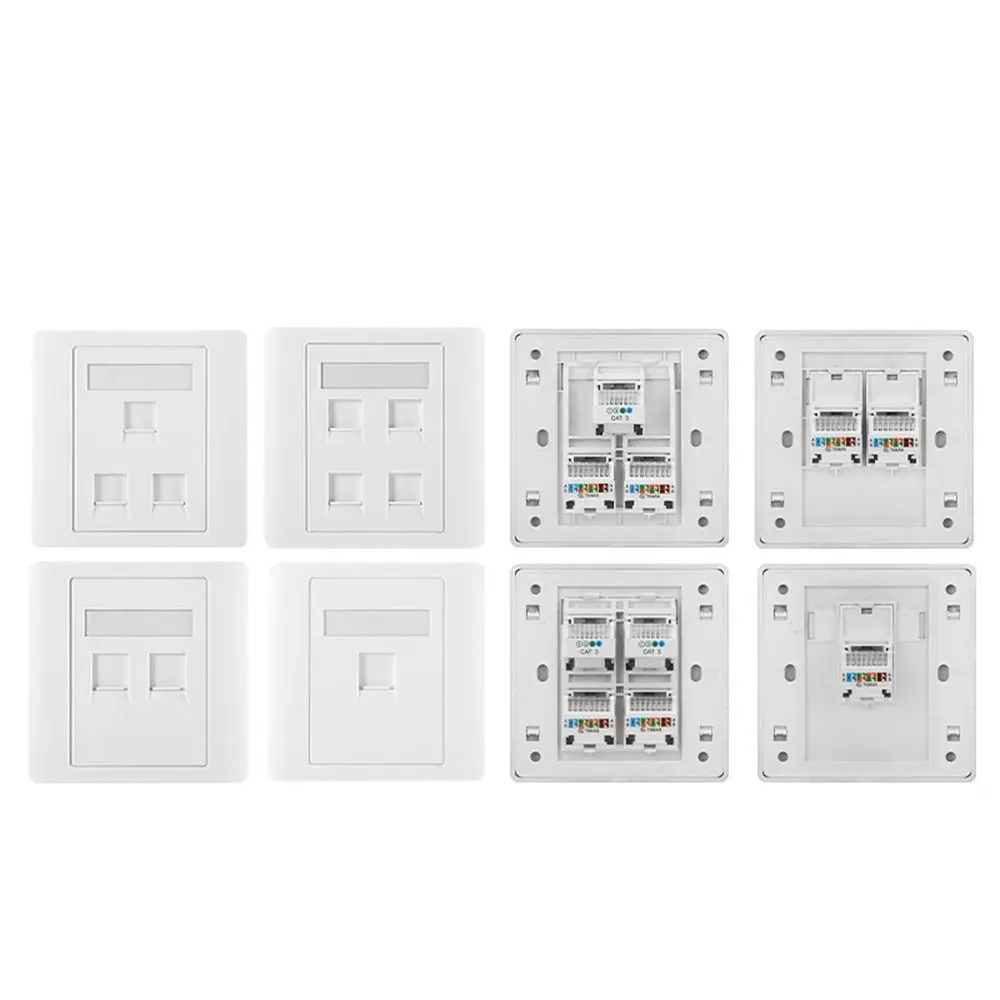 1Pcs 86 Type Network Wall Panel 1/2/3/4 Port CAT5E CAT6 CAT6A CAT7 CAT8 RJ45 Outlet 8.5x8.5cm RJ45 Connector