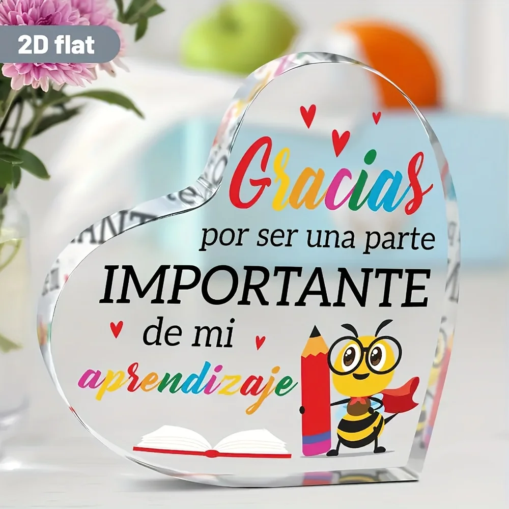 Acryl-Herzpuzzle als Lehrergeschenk, Dankeskarte mit Buch- und Bleistift-Design, Wertschätzungspräsent