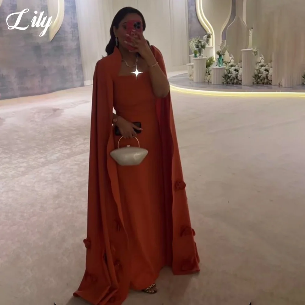 

Lily Elegant Strapless Formal Gown Shawl 3D-Flowers Prom Dresses Satin Trailing Mermaid Evening Dresses for Woman Customized