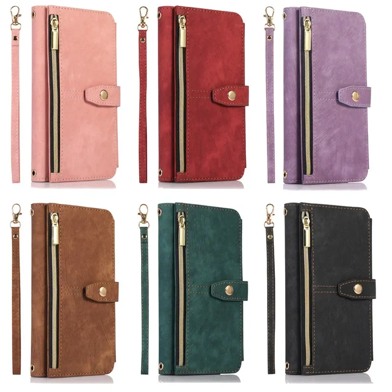 Fashion Long lanyard Purse Flip Leather Phone Case For Google Pixel 8 Pro 7 6 Pro 6A Zipper Wallet Card Holder Cover Coque Etui