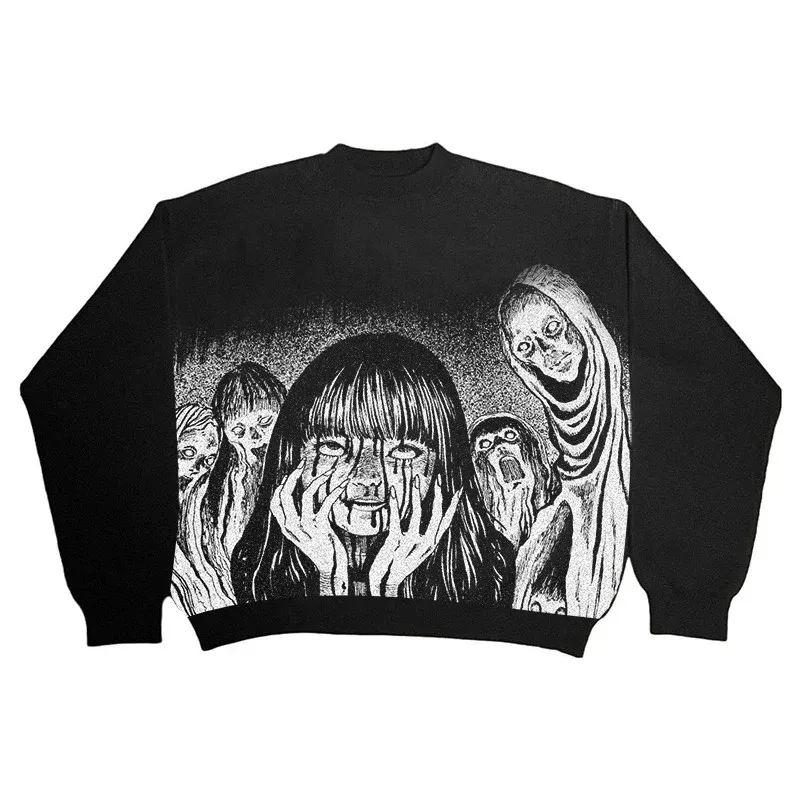 

Winter Unisex Knitted Sweater Casual Creative Gothic Punk Pattern Long Sleeved Y2K Street Wear Pullover For Men And Women