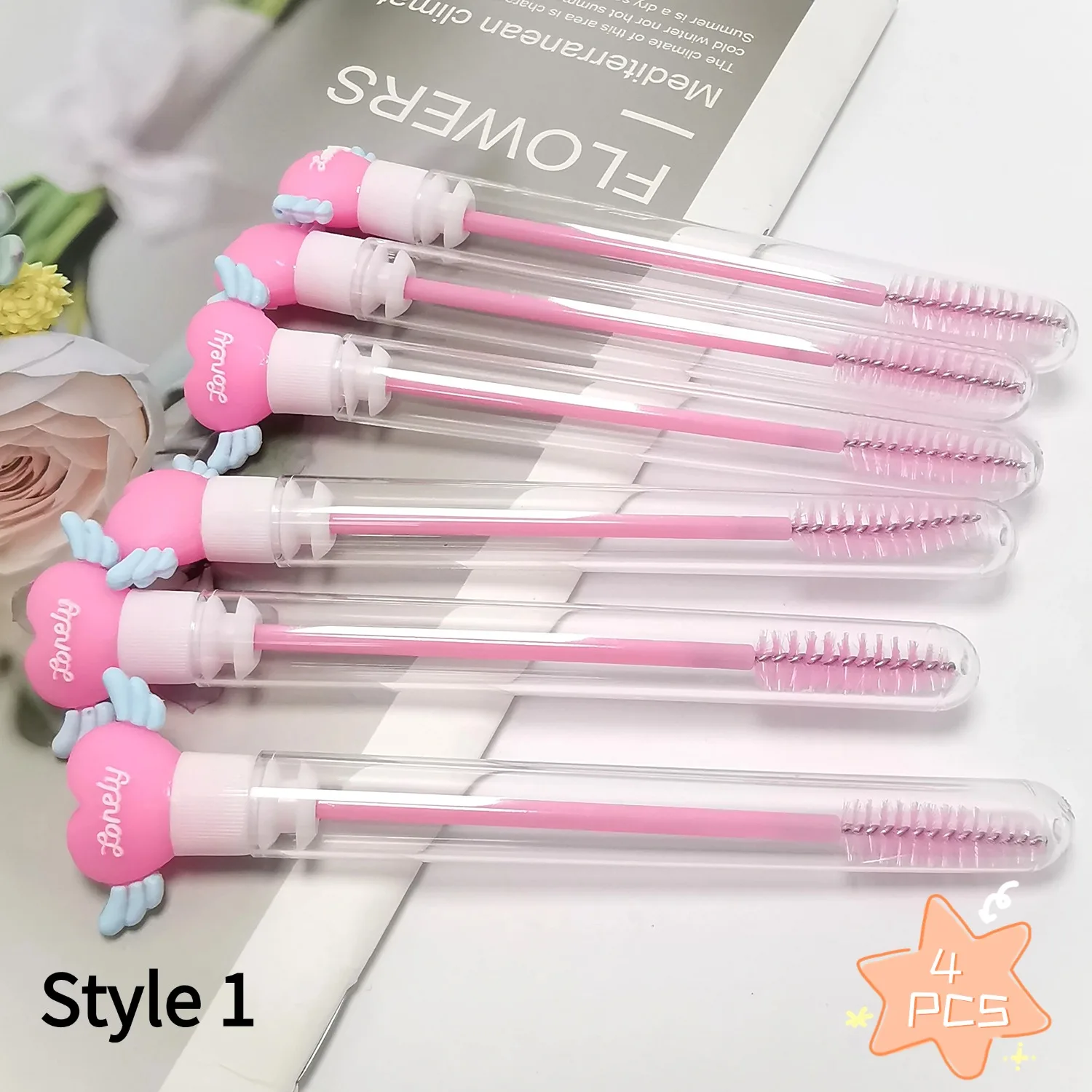 4Pcs Reusable Eyelash Brush Tube Disposable Eyelash Loving Heart Wands Eyebrow Brush Replaceable Dust-proof Makeup Tool For Lash