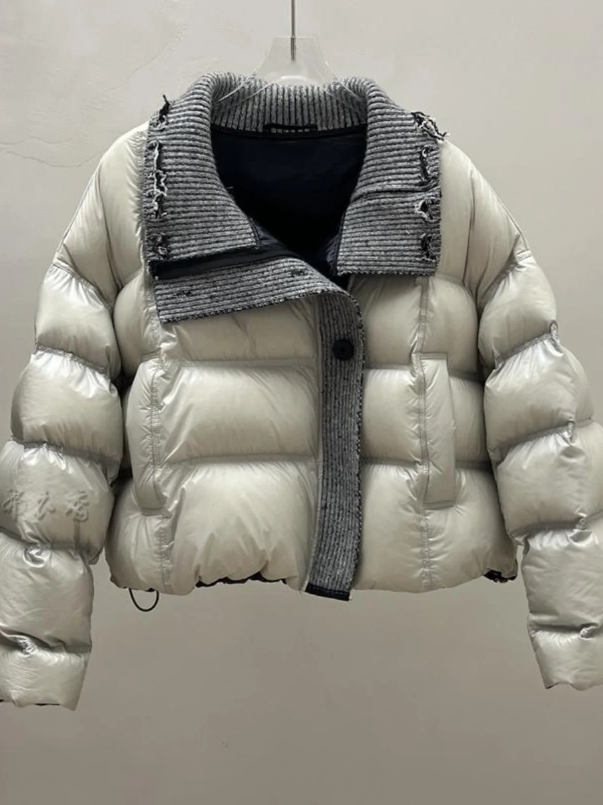 Faionable malha ort down Jaet branco Du pena casaco de pão de alta qualidade coreano Sle corte reto commute vento inverno Ne...