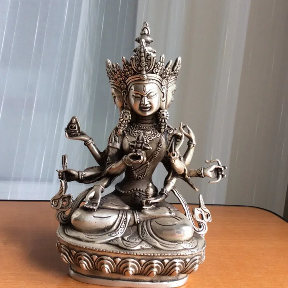 Details tibetan Buddhist brass coated silver Ushnishavijaya buddha statue 22 cm 1.6 KG  wedding copper Decoration real Brass