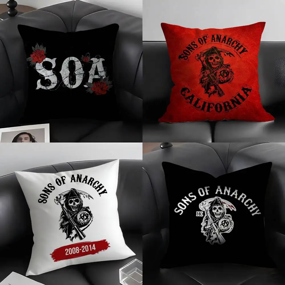 

S-Sons of A-Anarchy Pillow Case Home Dorm Chair Back Short Plush Double-sided Printing Office Nap Time Cushion Cover