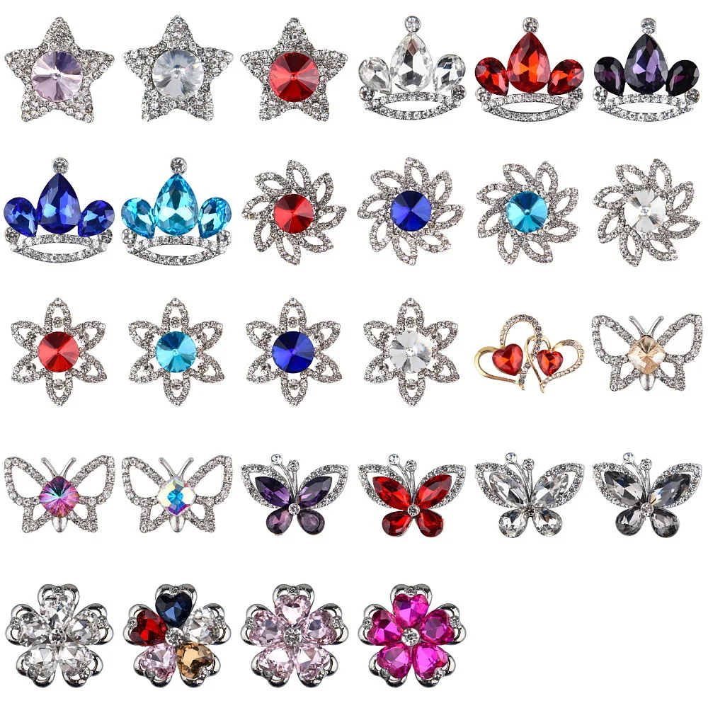 

1pcs New Design Bling Crystal Resin Shoe Charms Star Crown Butterfly Diamond Metal Shoes Decoration Women Girls Favor Gifts