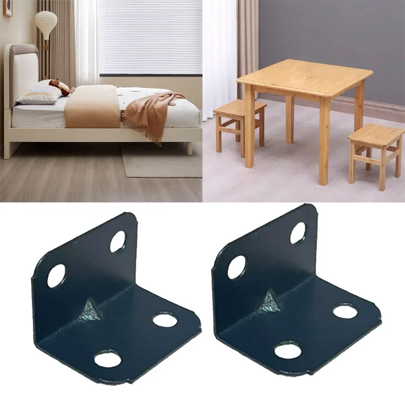 black metal corner codes, 90 degree fasteners, L-shaped brackets, tables, wardrobes, chairs, furniture cabinet corners