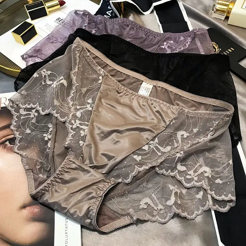 

Underwear women lace sexy cotton crotch panties net gauze midrise new thin women pants skin-friendly briefs breathable shorts