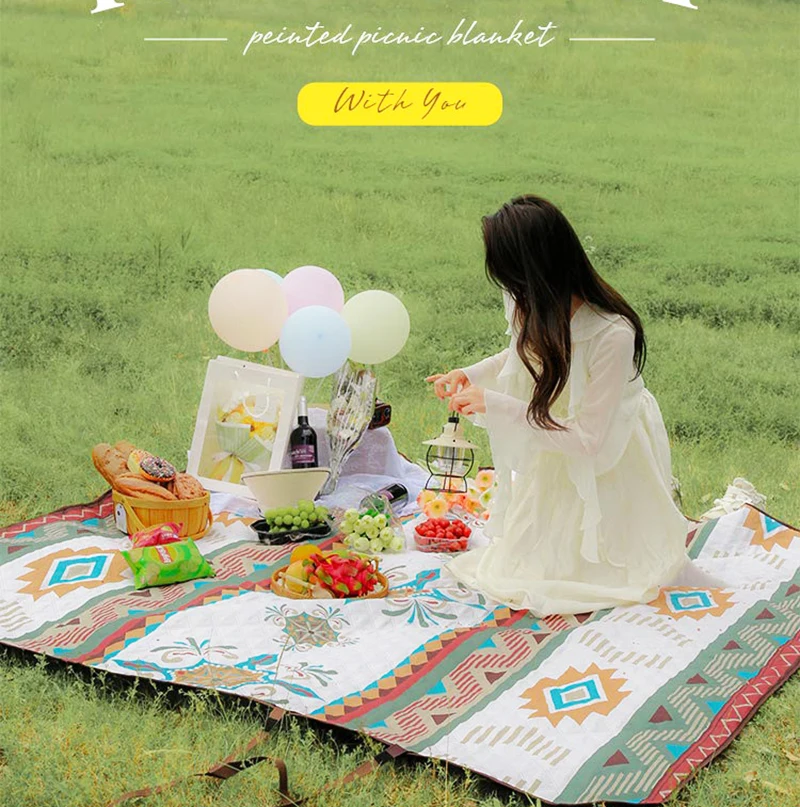 Waterproof Picnic Blanket 200x200CM Large Beach Blanket Outdoor Picnic Mat Beach Mat With Carrying Handle for Camping Beach
