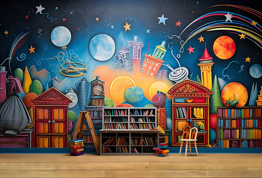 Mehofond Photography Background Welcome Back To School Space Star Student Birthday Party Bookselves Book Backdrop Photo Studio