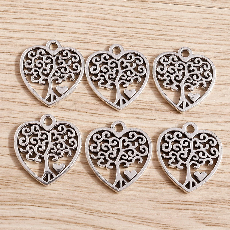 20pcs 17x19mm Cute Love Heart Charms Alloy Tree Charms Pendants for Jewelry Making Necklaces Earrings DIY Crafts Accessories