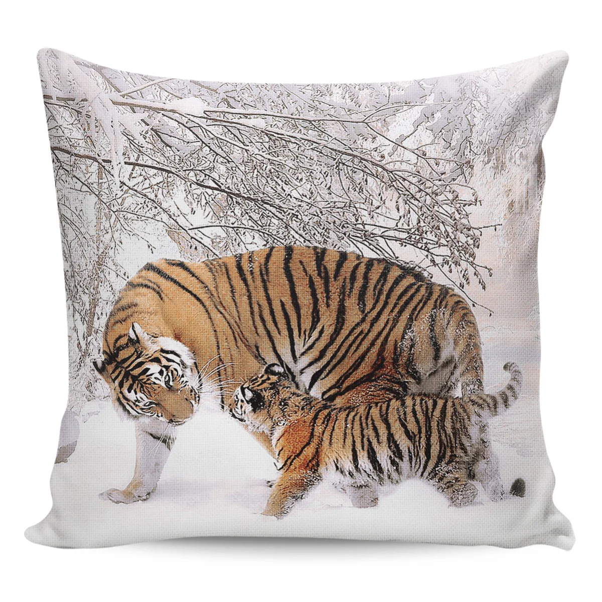 

2/4PCS Waterproof Pillow Cover Wild Animal Tiger Walking In The Snow Square Throw Pillowcase Home Decoration Sofa Cushion Cover