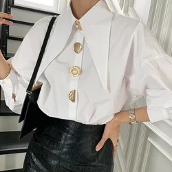 White Temperament Solid Ladies Tops Spring Autumn Thin Turn-down Collar Casual Blouses Long Sleeve Office Lady Women's Clothing