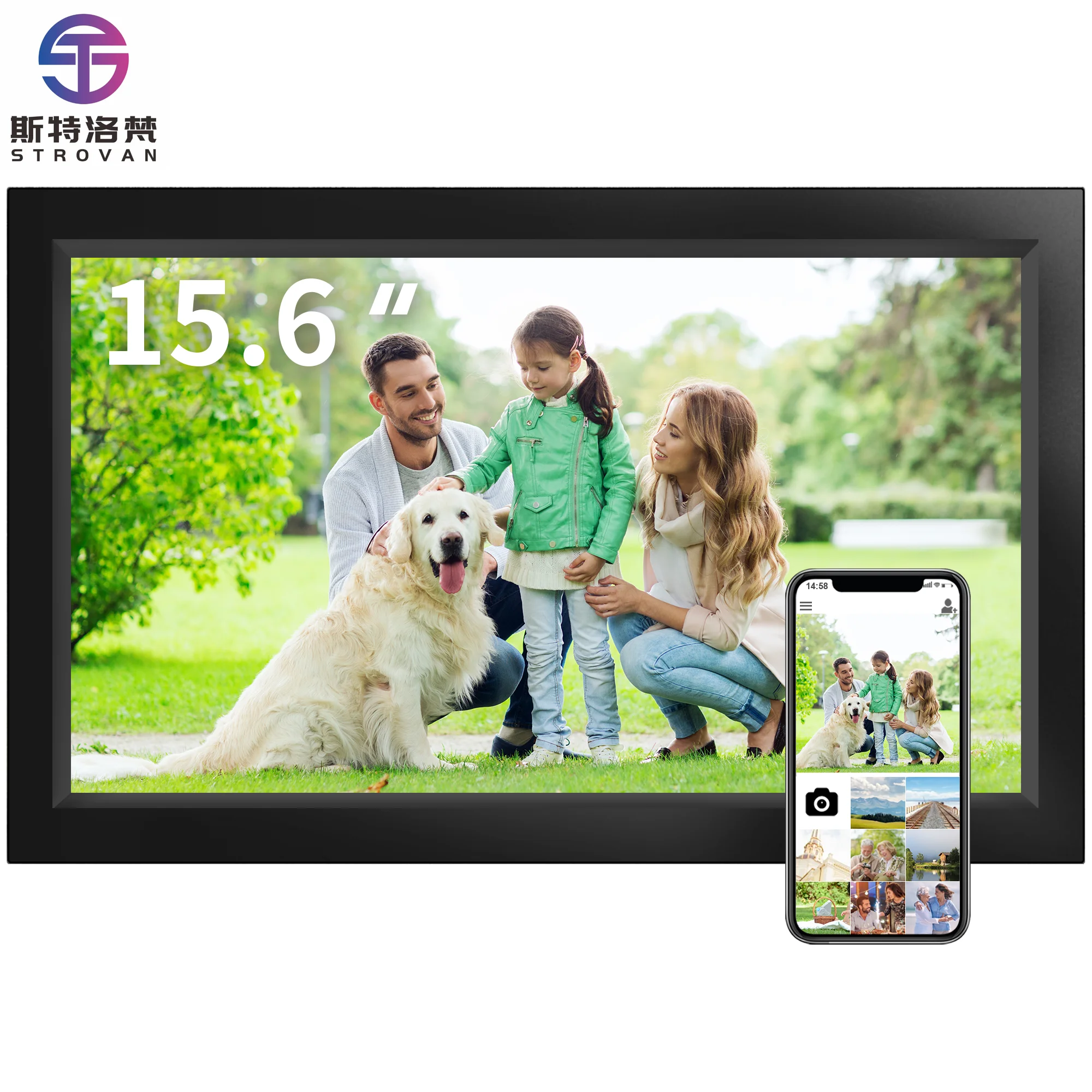 

15.6 Inch Acrylic Digital Photo Frame with Touch Screen Square Wifi Clock Function Wall Mountable for Families