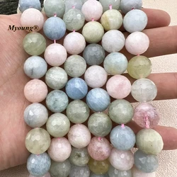 13.5-14MM 30PCS Large Faceted Natural Morganite Beryl Stone Round Loose Beads For DIY Jewelry Making MY231216