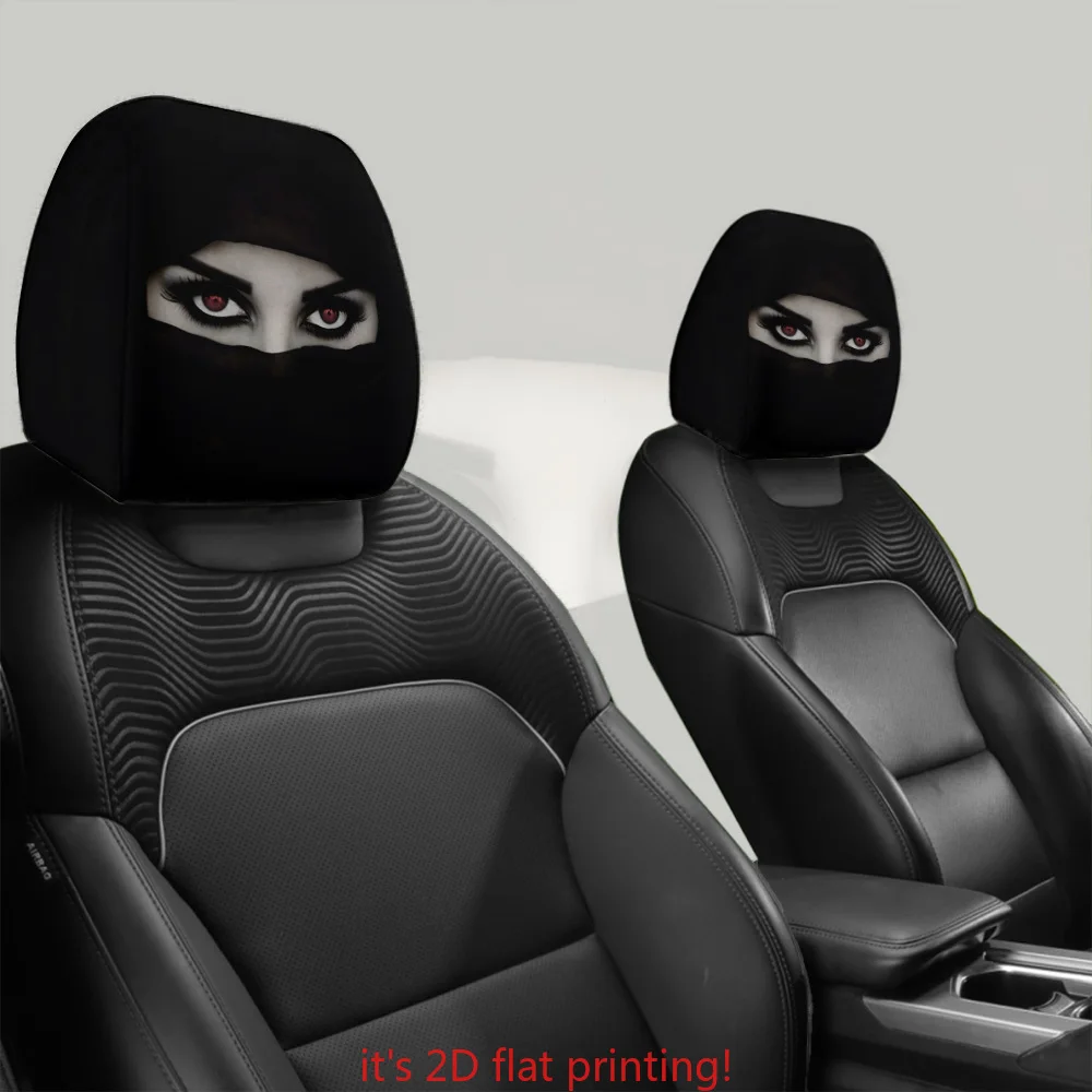 2Pcs Red Eyes Mysterious Lady Car Headrest Covers 100% Polyester Unstuffed Washable Stylish Auto Decor for Couples