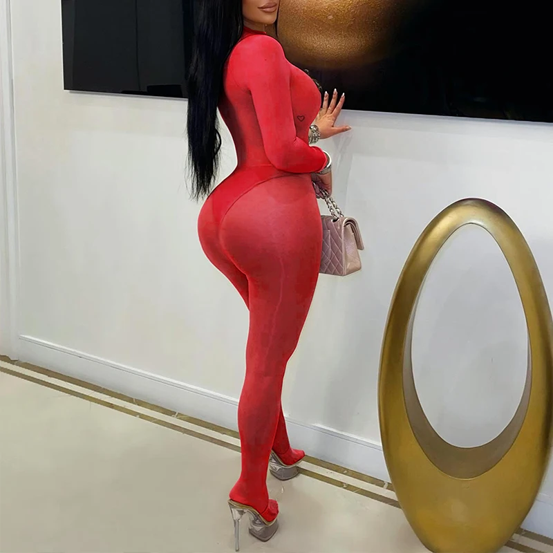 Combinaison moulante transparente à manches longues pour femme OMSJ, tenue de soirée sexy, combinaison de club de nuit attrayante