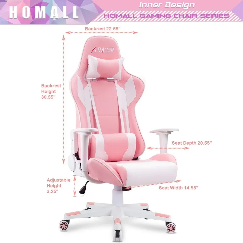 Homall Gaming Chair, Office Chair High Back Computer Chair Leather Desk Chair Racing Executive Adjustable Swivel Task Chair,Pink