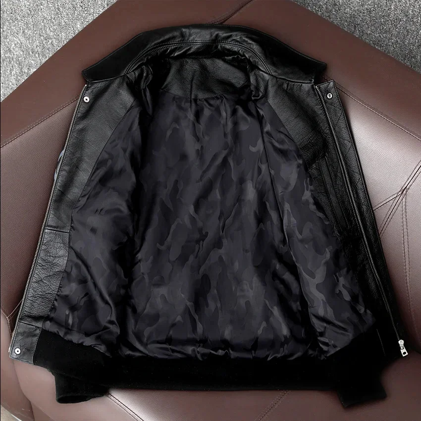 Blouson aviateur en cuir véritable pour homme, manteau de moto, broderie indienne, cuir de vachette, Air Force 1, printemps 2025, 100%