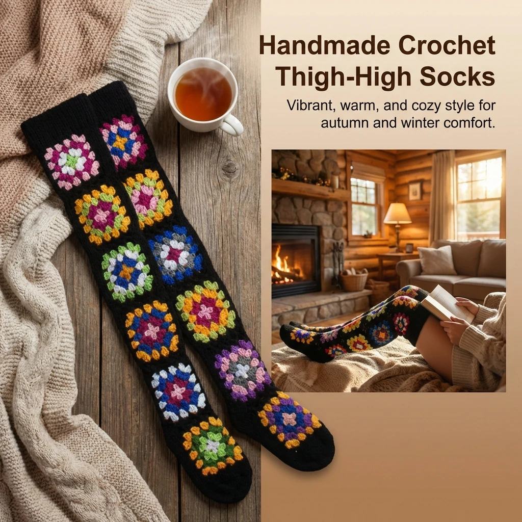 

Women Knee High-Socks Cotton Compression Fit Thigh High-Stockings Ethnic style Slimming Thermal Warm for Winter Daily Wear
