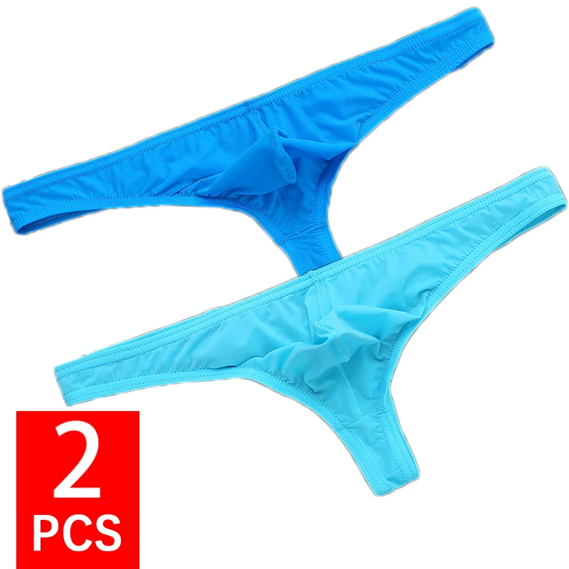 

2PCS/Lot Ice Silk Man Underwear Ultra-thin Light Thongs Panties Sexy Low Waist Seamless U Bulge Pouch G-string T-Back Underpants