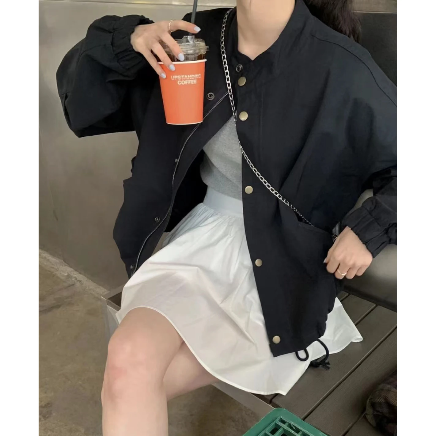 

Women's Spring Autumn Long Sleeve Zipper Loose Jacket Lady Casual Streetwear Solid Color Outwear Top
