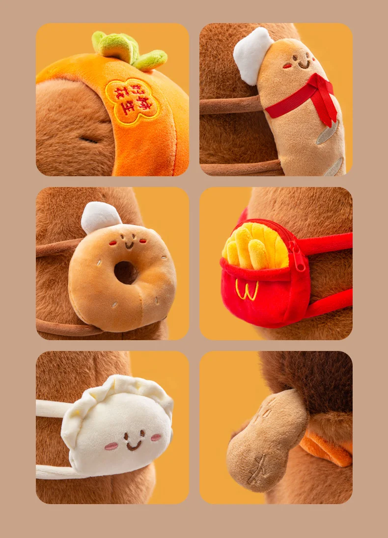 Neue Capybara Plüschtier Design Gefüllte Baguette Donut Croissant Pommes Frites Knödel Snack Rucksack Dekor Capibara Plüschtier – Detail 20