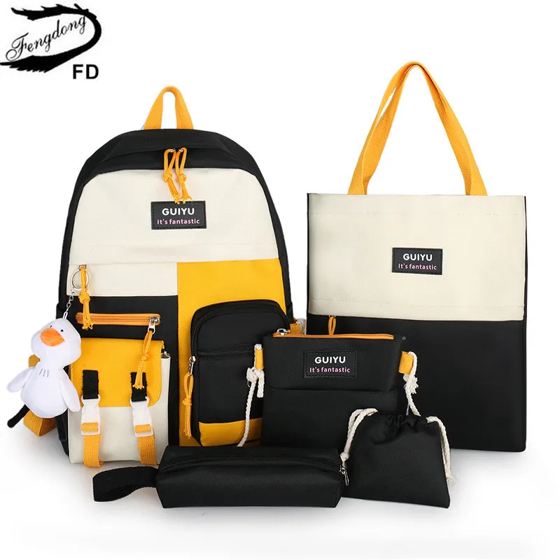 

Fengdong 6pcs/set Kids Kawaii School Backpack Cute School Bags For teenage Girls School Shoulder bag handbag pencil bag set