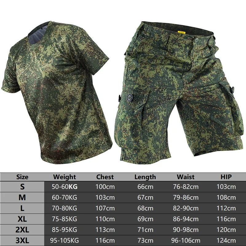 Mege-Conjunto de camiseta curta tática e shorts masculinos, uniforme para trabalho e caminhada ao ar livre, roupa de verão