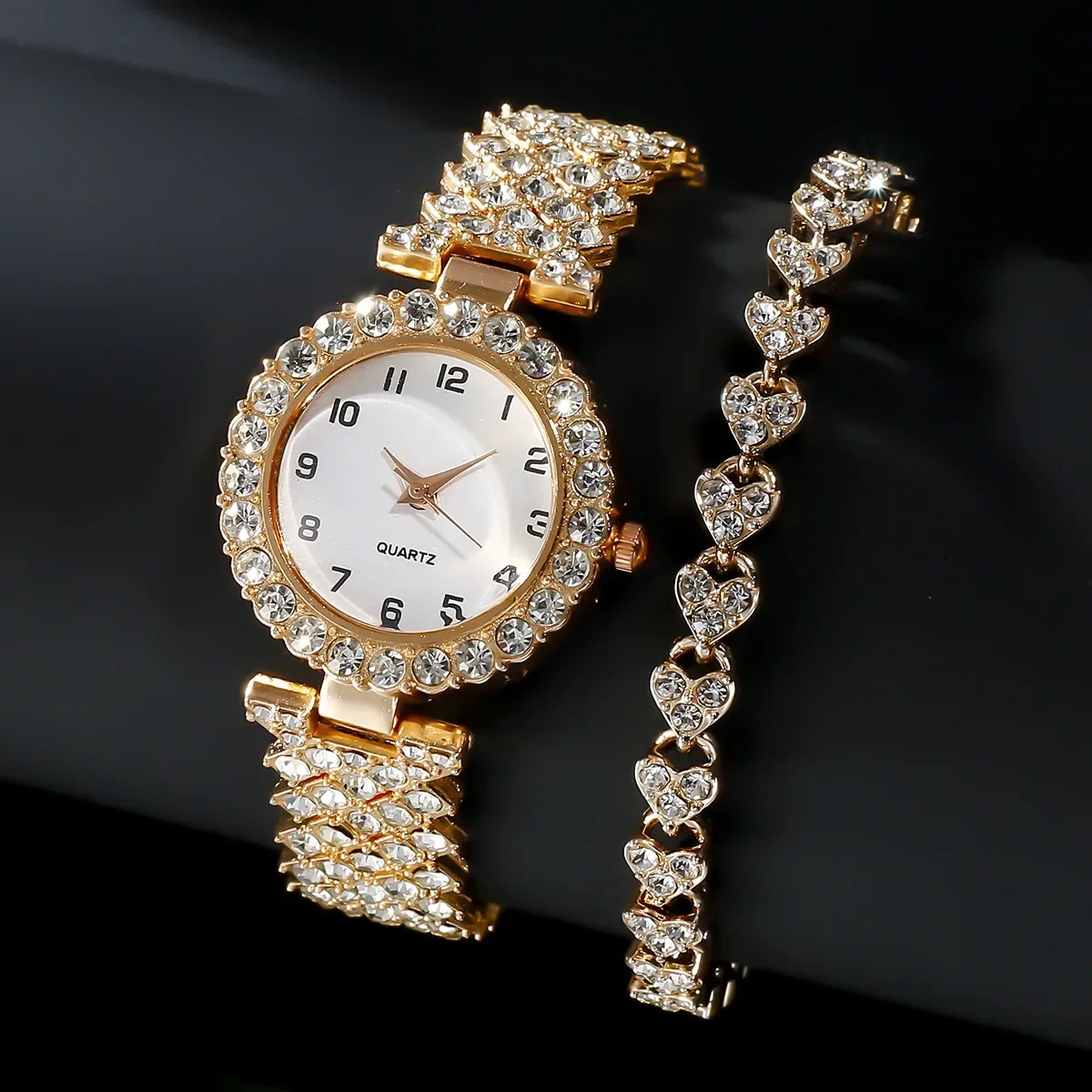 

2024 2pcs Luxury Fashion Women Watch Set Silver Strap Ladies Quartz Wristwatch Alloy Bracelet for Ladies Jewelry Set Clock Gift