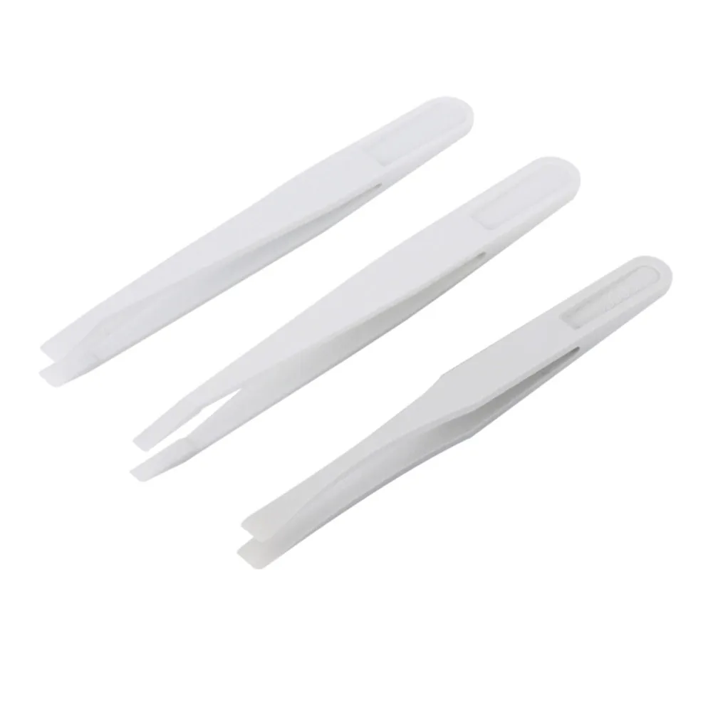 3 Piece White ESD Plastic Tweezers Set Flat Tip Anti-static Tweezers for Laboratory Work Craft DIY Hand Tools