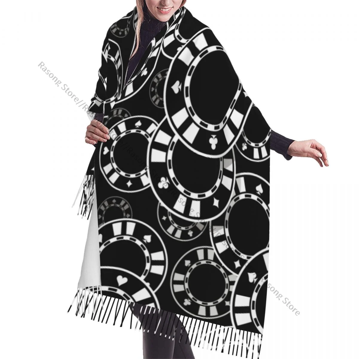 Tassel Scarf Large 196*68cm Pashmina Winter Warm Shawl Wrap Bufanda Female Casino Poker Chips Icon Cashmere Scarves