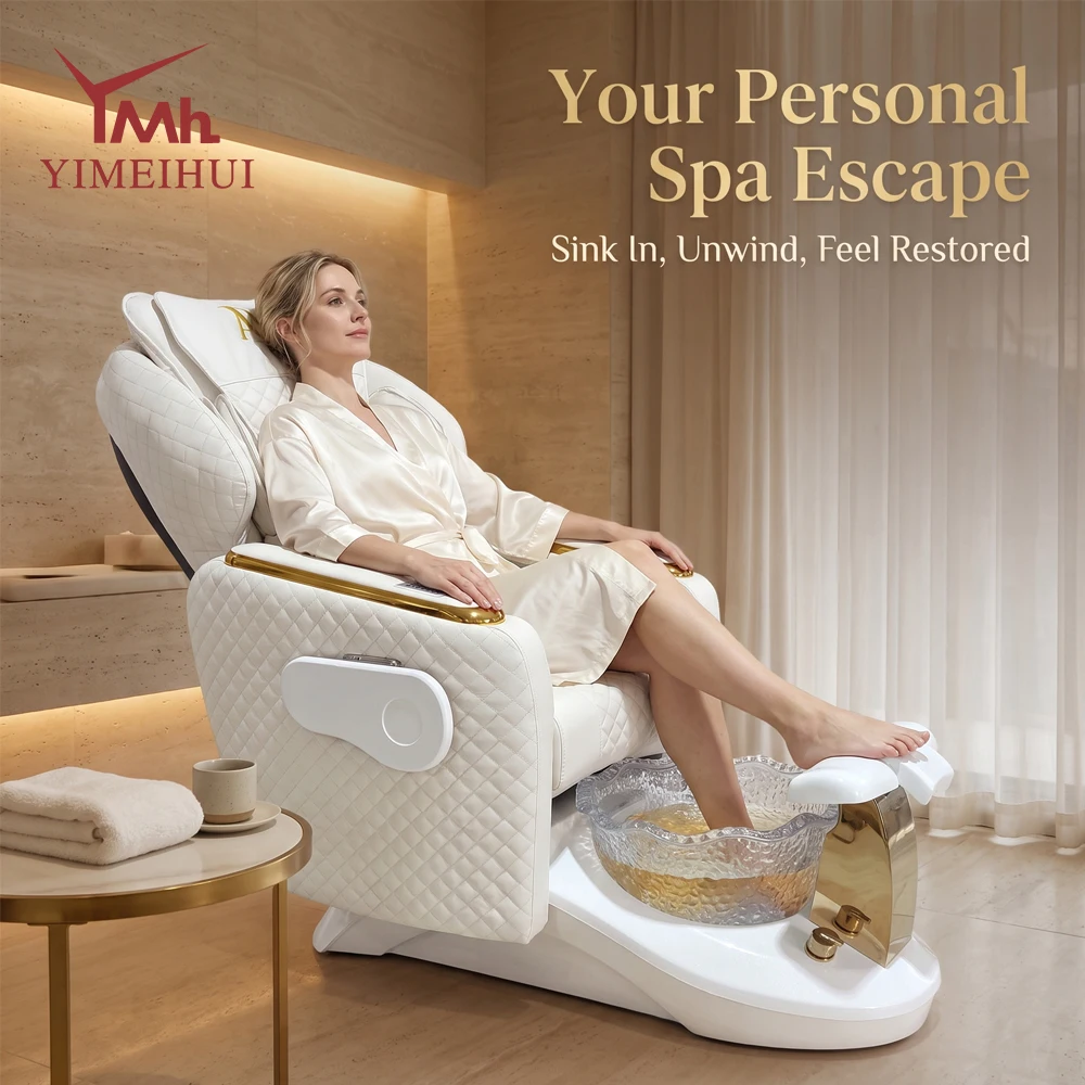 Luxury Modern Nail Salon Furniture White Pedicure Foot Spa Massage Chair for Nail Salon