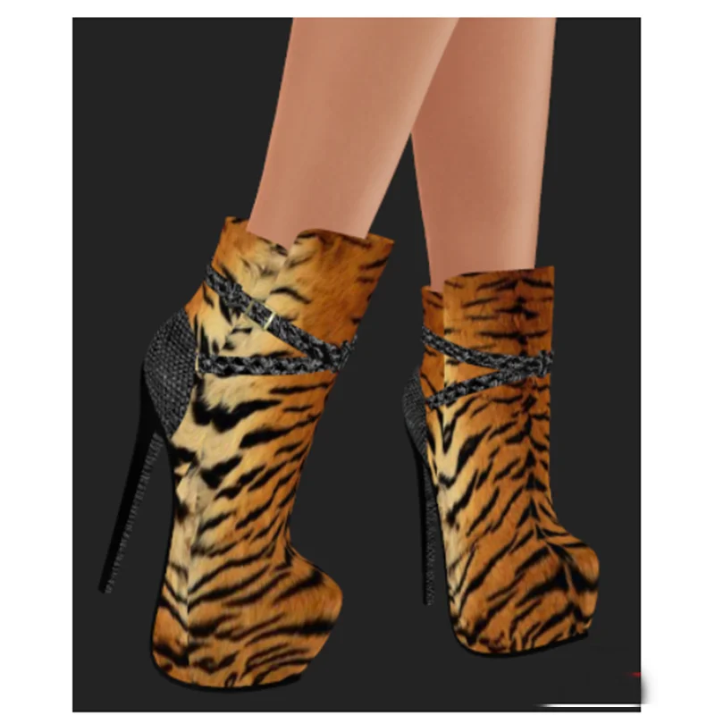 

Leopard Mid Calf Strap Mid Calf Boots Pointed Toe Thin High Heel Fashion Summer Casual Big Size Woman Shoes Zapatillas Mujer