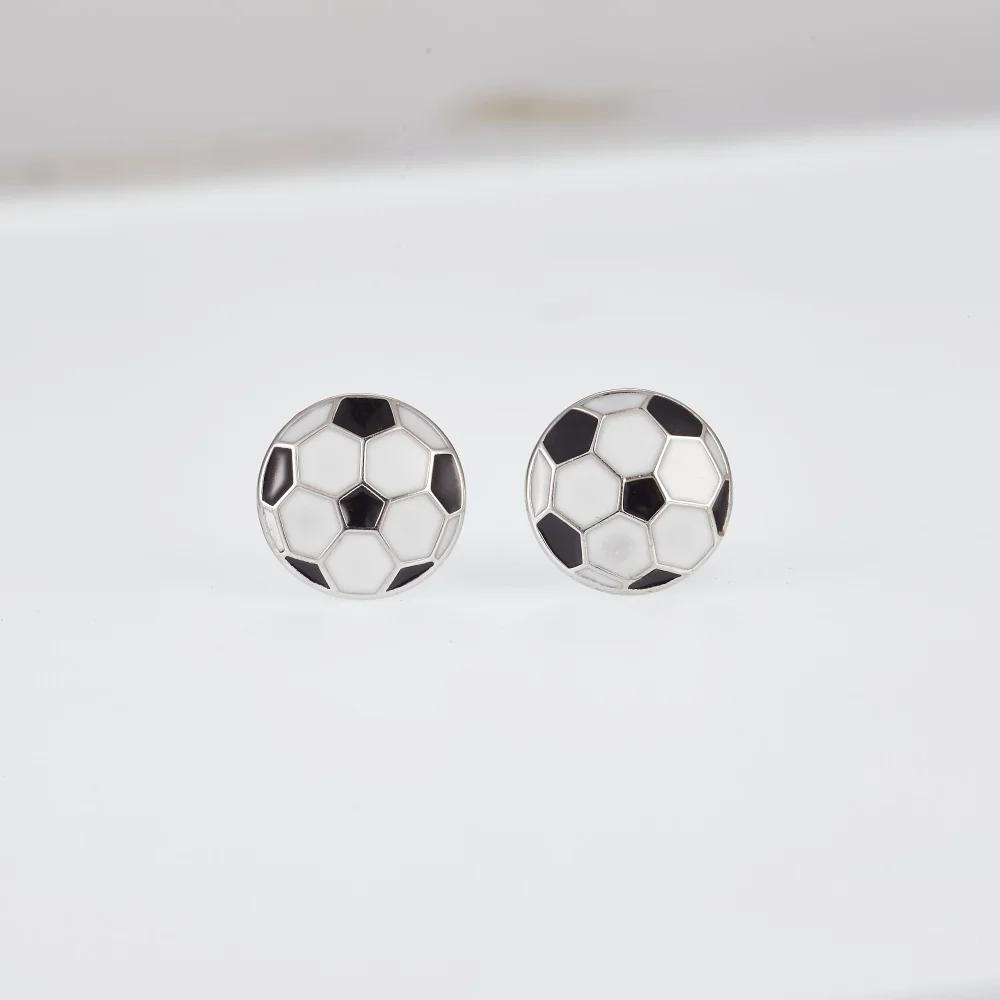 

Enamel Round Cut White Gold Plated Sterling Silver Earrings Football Earring