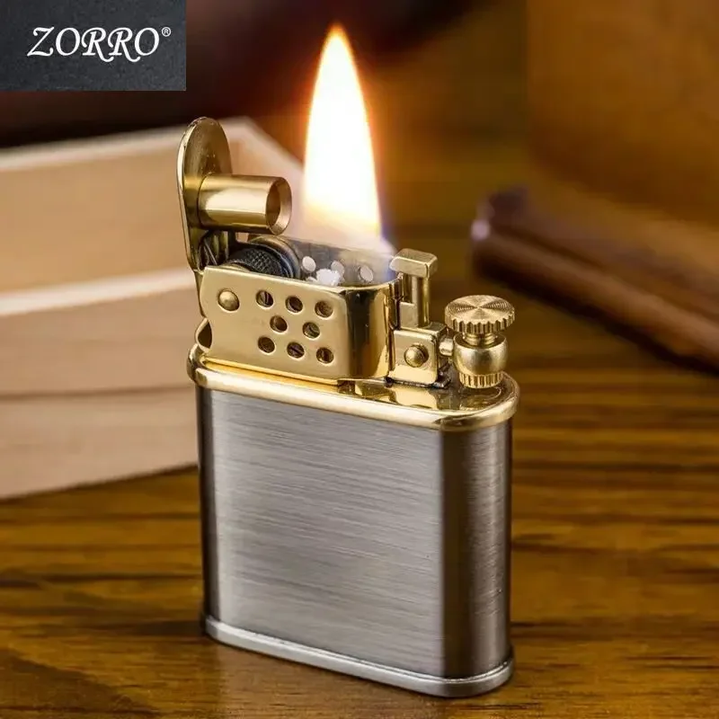 Zorro Brass Liner Kerosene Lighter Bouncing Automatic Ignition Pure Copper Grinding Wheel Lighter Men\'s Collection Smoking Gift