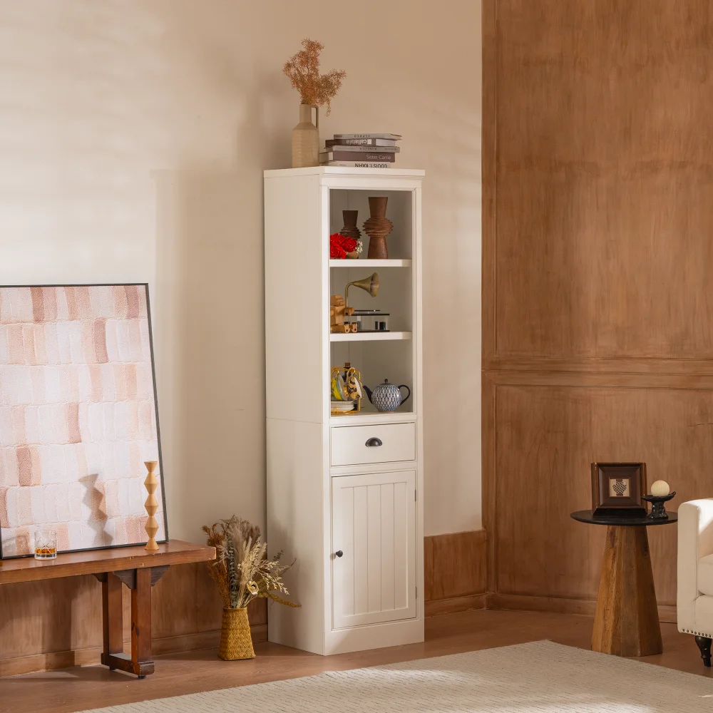 75'' Freestanding 5-Tier Display Book Shelf with 1 File Drawer, Farmhouse Bookcase with Storage & Cabinet, Modern Wooden