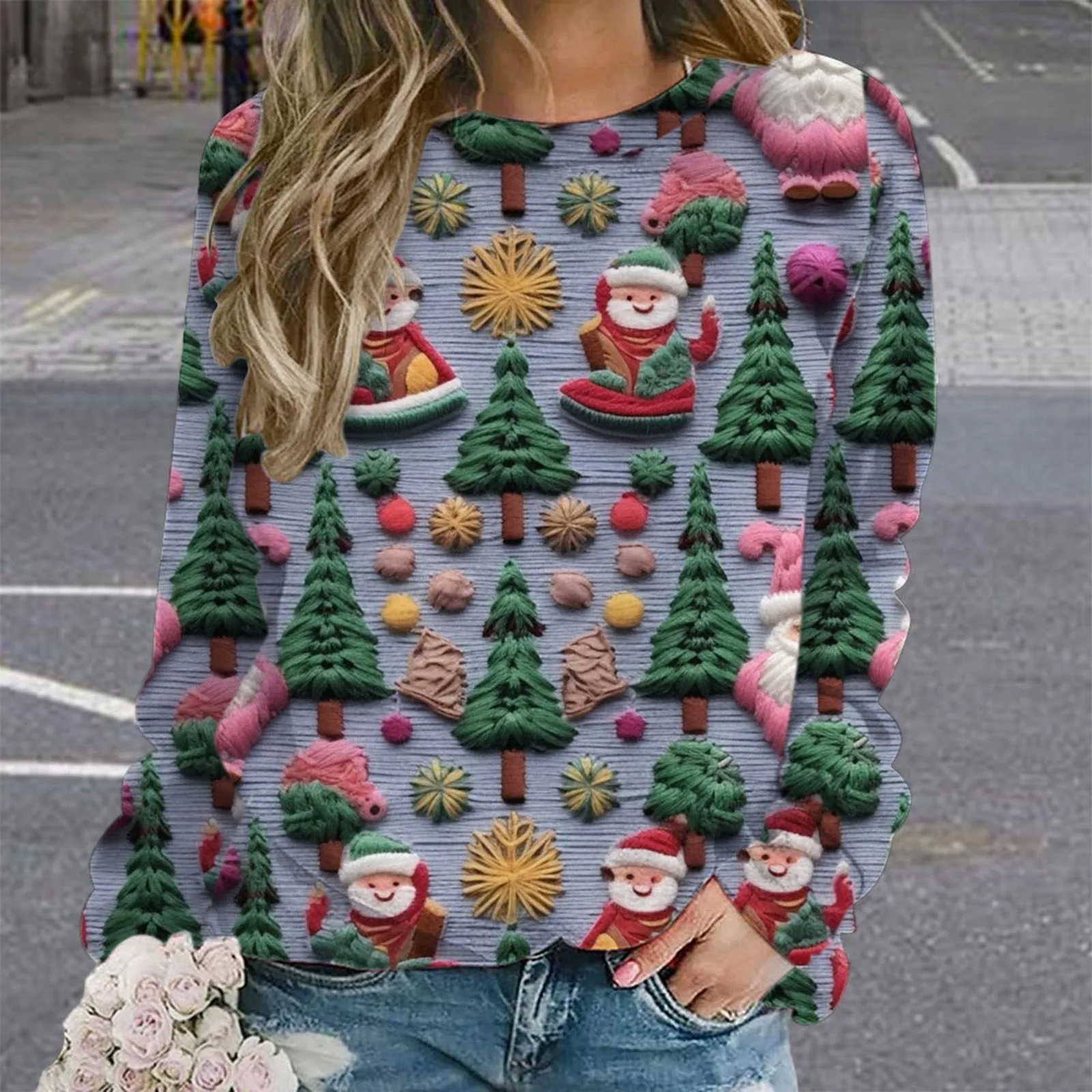 New Christmas Women\'s T-Shirts Christmas Santa Claus Graphic Apparel O-Neck Pullover Oversized Sweatshirt Ladies Autumn Clothing