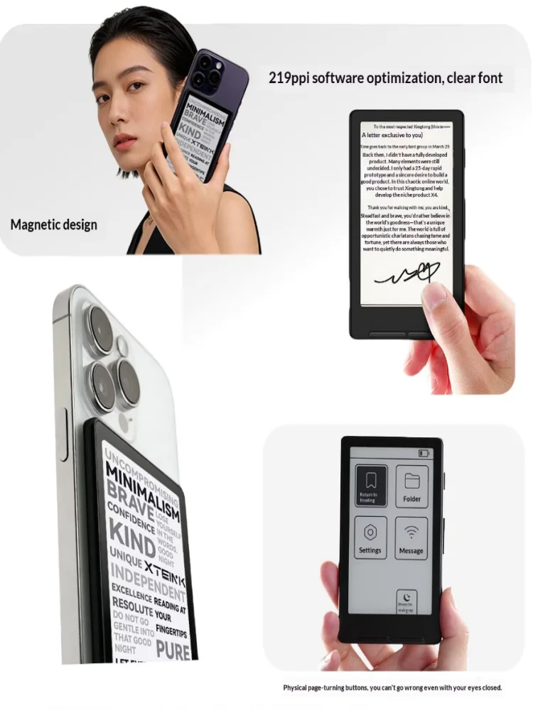 Xteink X3/X4 E-Book-Reader mit E-Ink-Bildschirm, Magnetisch, Leichtgewichtig, 4,3 Zoll, 220ppi, Tragbarer E-Book-Reader, Ultradünn, 650mAh, 16GB, Geschenk