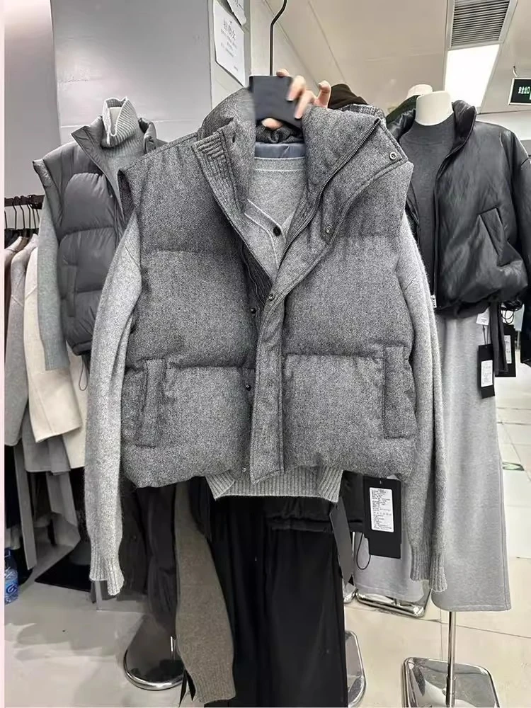

Women Short Down Cotton Vest Stand Collar Sleeveless Outerwear Waistcoat 2025 New Winter Outwear Casual Female Sleeveless Jacket