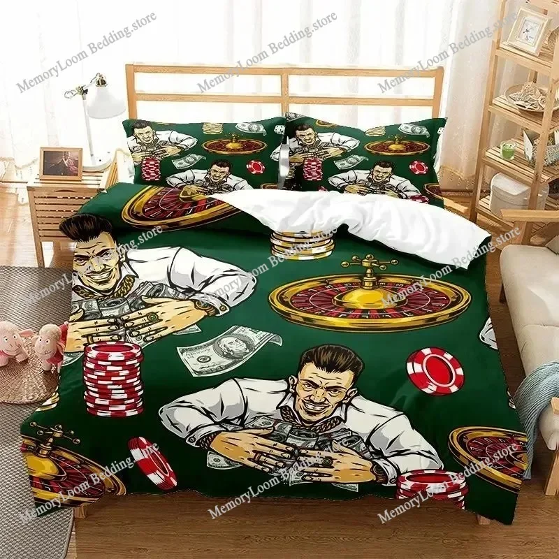 Skull Poker Duvet Cover King Full Queen Size, Skeletons Red Rose Card Game Bedding Set Fashion Polyester Quilt Cover