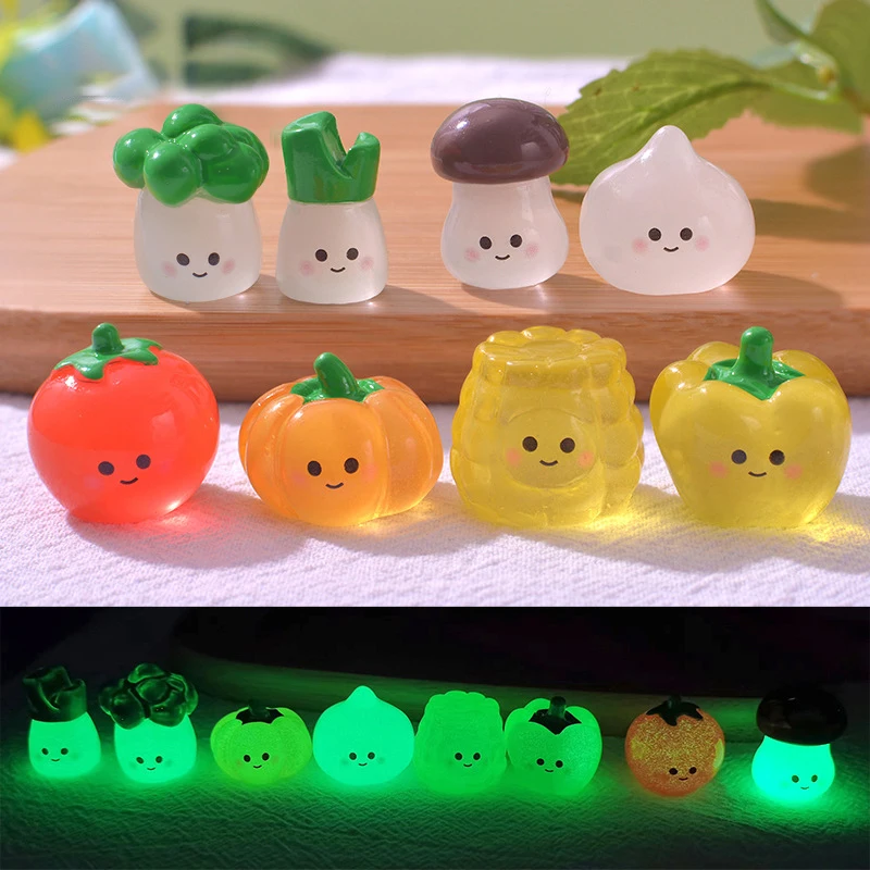 Figurines Miniatures Cute Noctilucent Simulated Food Fruit Vegetable Micro Landscape Ornaments For Home Decorations Room Decor