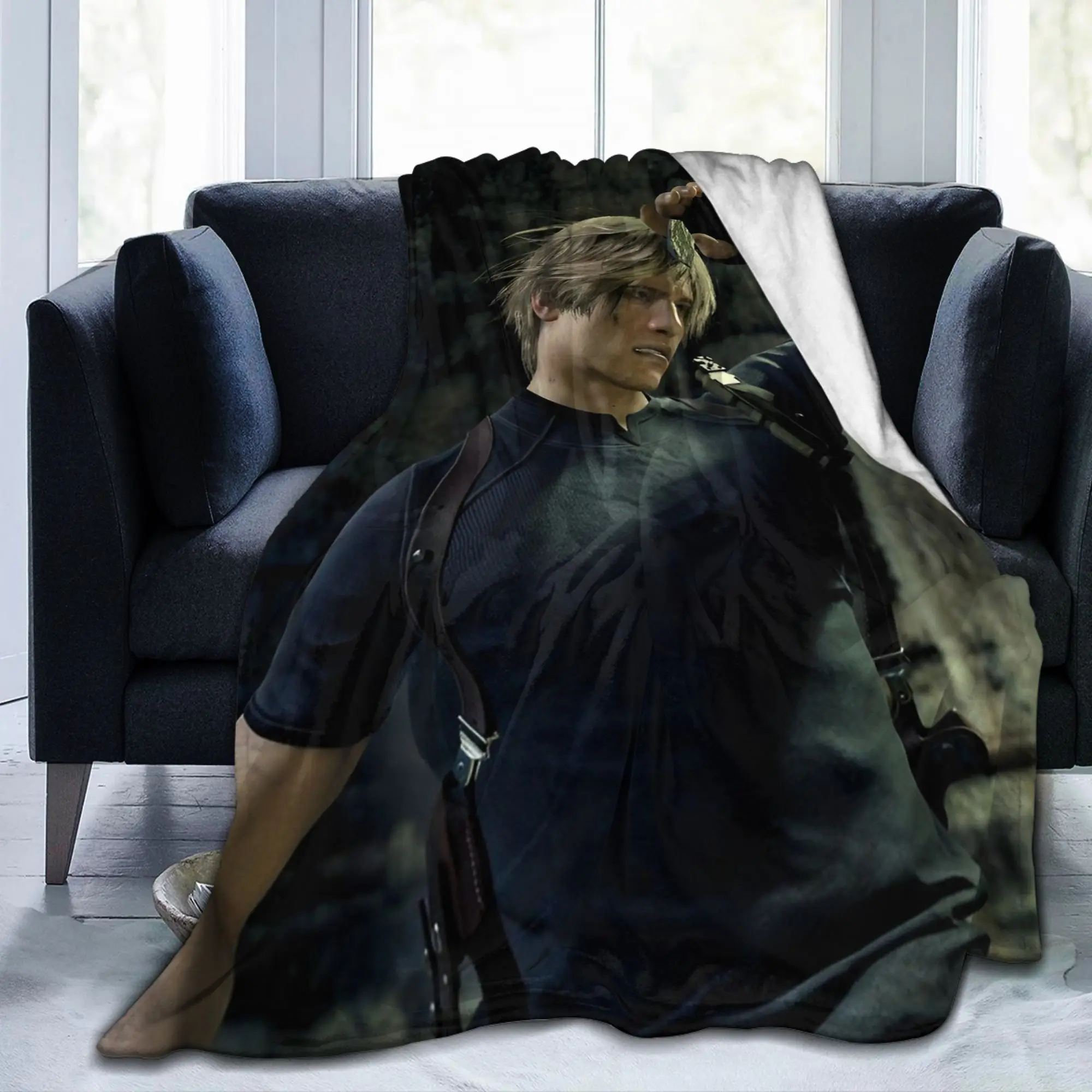Leon Kennedy Resident 4 Remake Blankets Fleece Video Game Eviled Super Warm Throw Blankets for Bedroom Sofa Bed Rug
