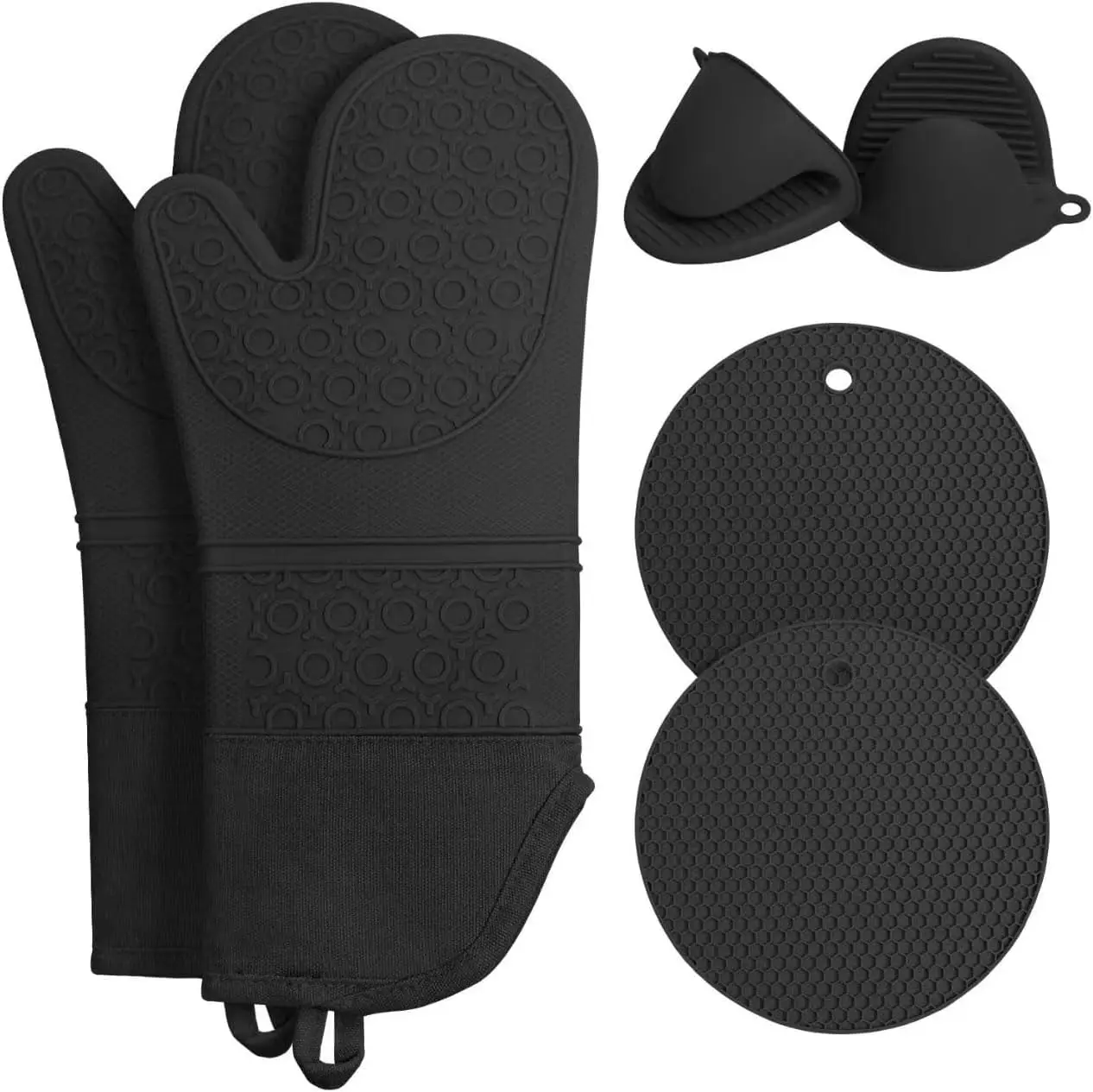 

6Pcs Extra Long Oven Mitts and Pot Holders Sets Heat Resistant Silicone Cooking Gloves Hot Pads Potholders