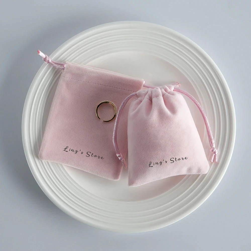 50Pcs Custom Logo Jewelry Packaging Pouch Velvet Drawstring Gift Bag for Wedding Party Decoration Eyelash Cosmetic Storage Sack